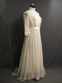 20th, Century, Bodice, 1900, 1909, Women, B34, W29, Cream, Floral, Lace 